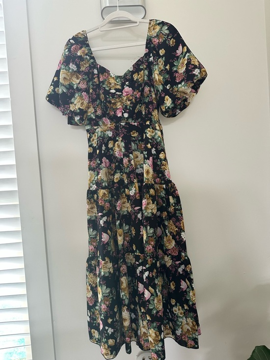 Dresses & Skirts - Floral Tiered Maxi Dress in Black with Pink & Cream Blooms (never worn)